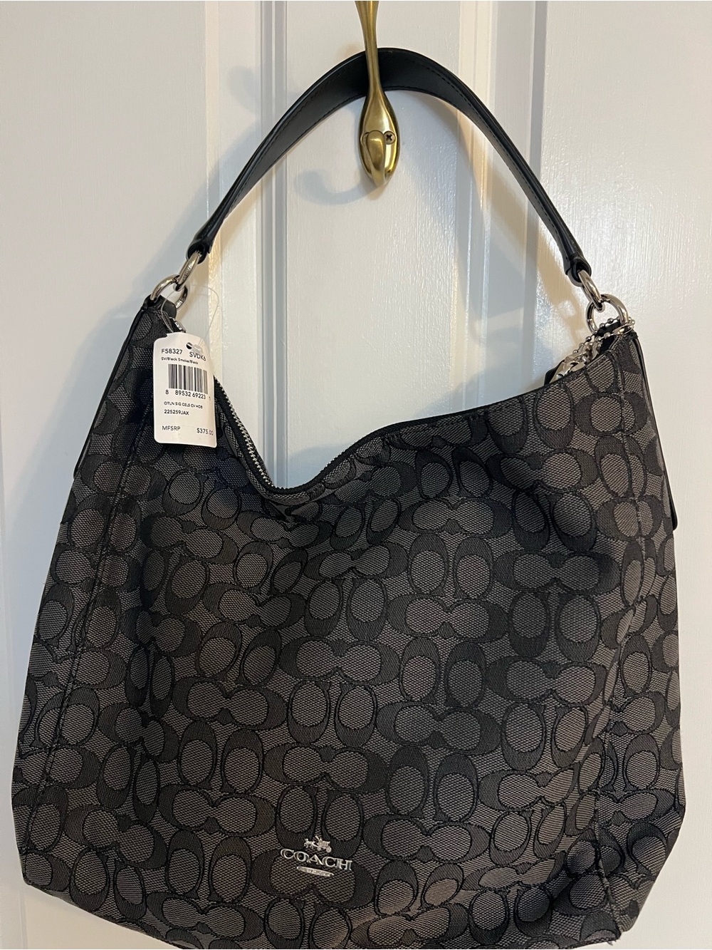 Coach Outline Signature Celeste Hobo Bag Black & Gray NWT